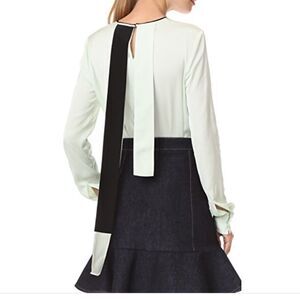 Victoria Beckman Top Satin Tie Back Peep Hole Blouse Sz 6